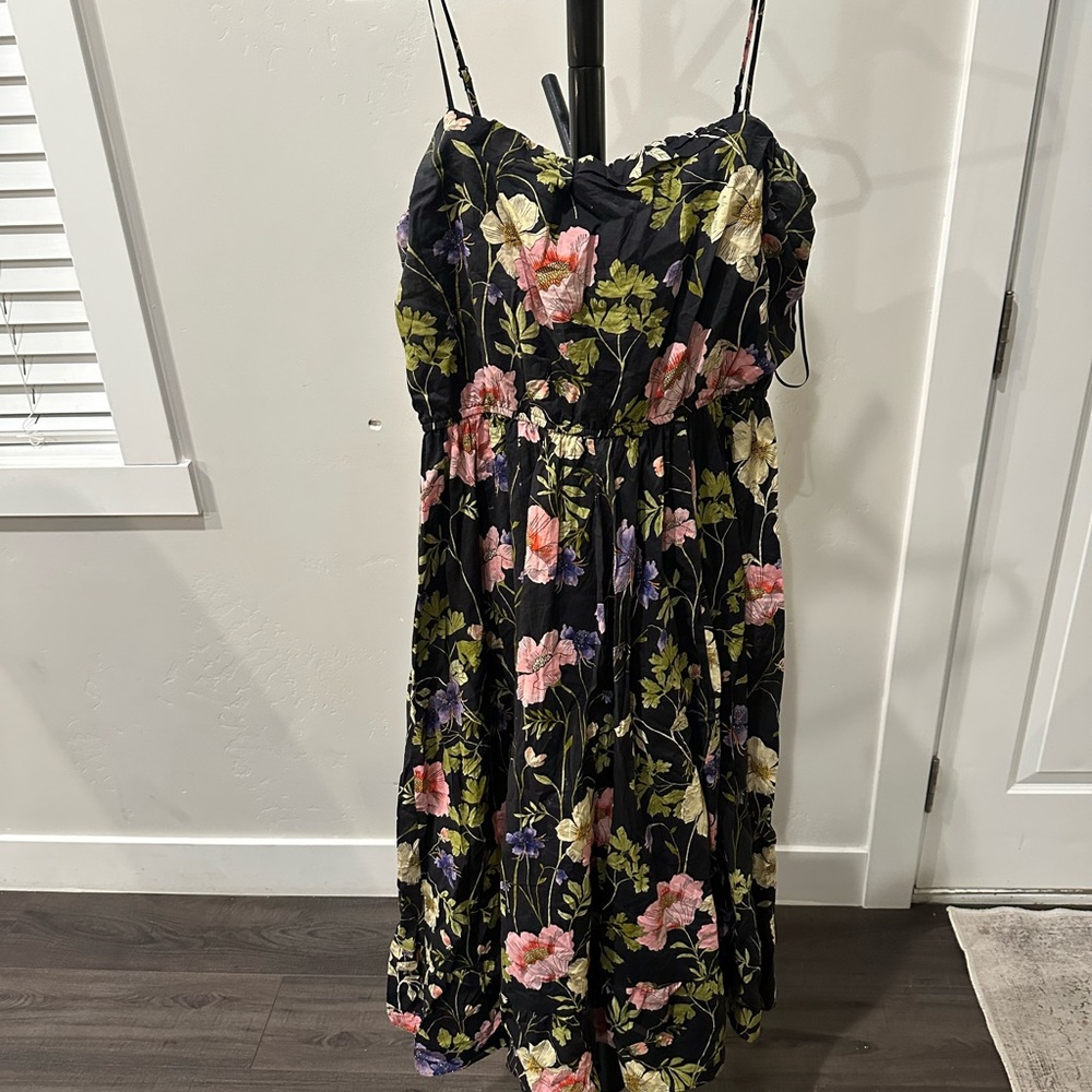 Express Black Floral Dress with Spaghetti Straps